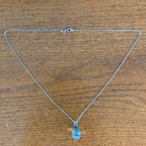 Blue Glass Drop Necklace on silver chain